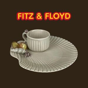 Vintage Fitz Floyd Coquille Snack Plate Cup Set ~ Sea Shell Plate ~ Fitz Floyd
